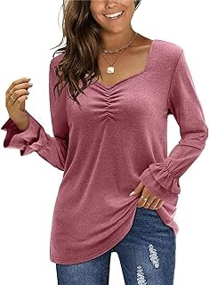 Short Neck - Long Sleeve Tees Cotton T Shirts Casual Blouses Tops HD Photo (1)